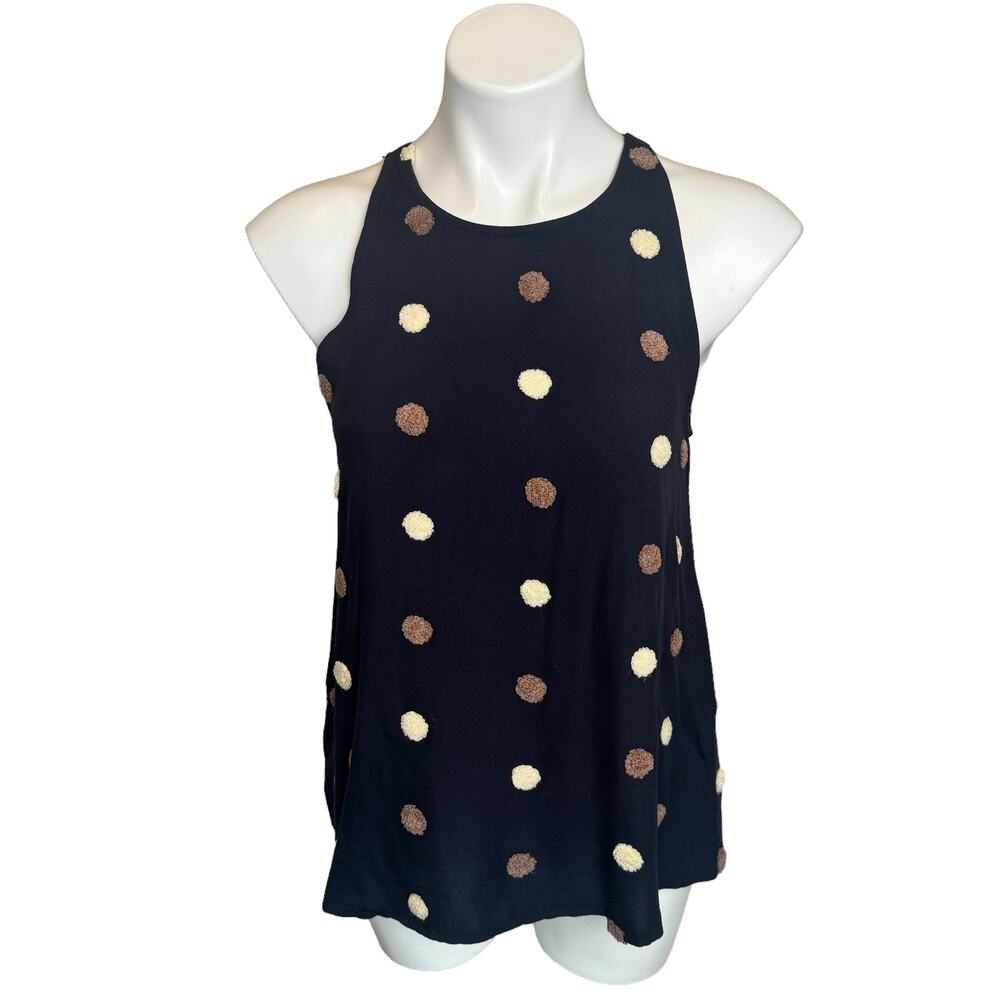 Blu Pepper | Women's Navy Blue and Fuzzy Polka Dot Tank Top | Size: S